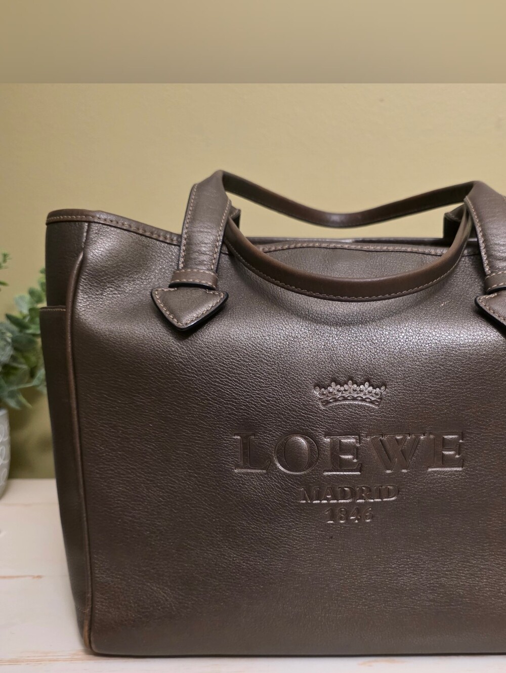 Loewe | Brown Leather Heritage Tote With A Metallic Sheen